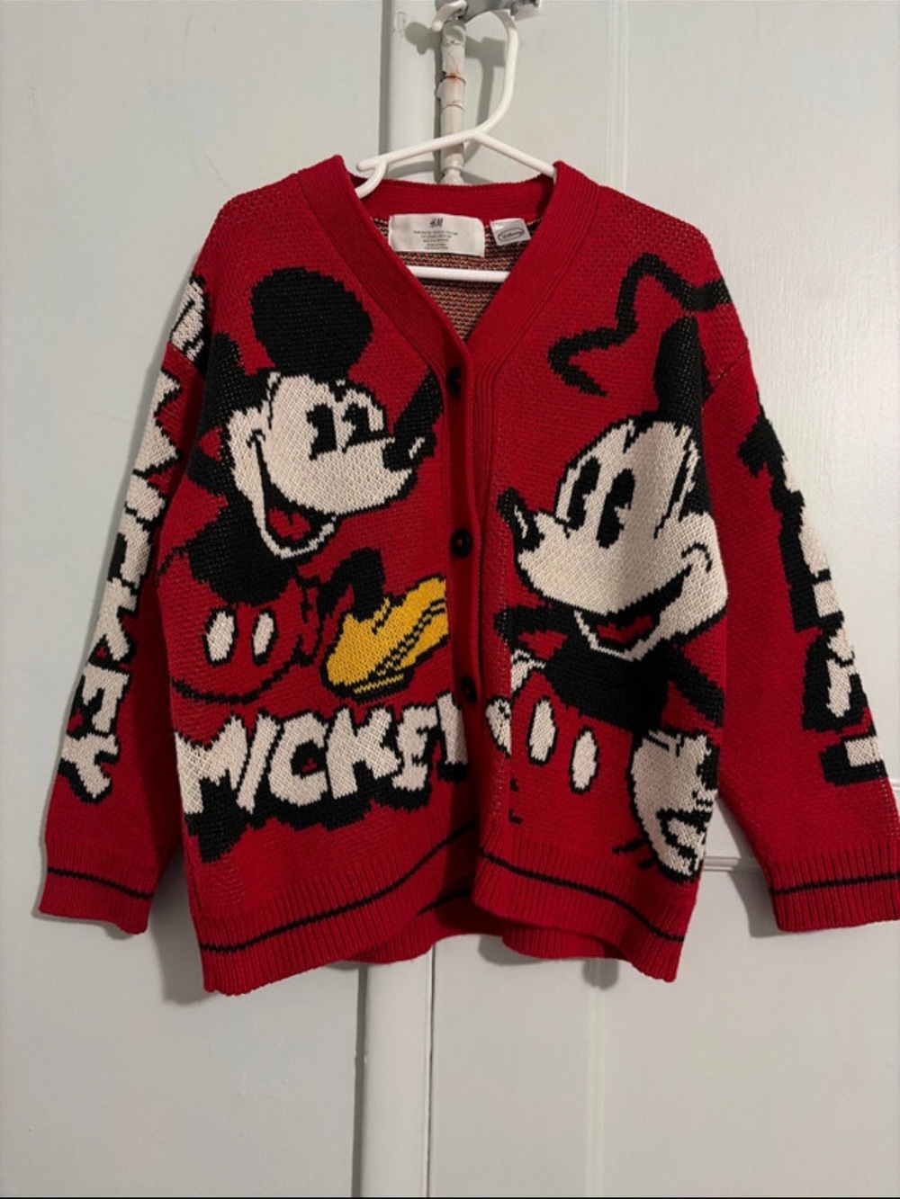 H&M Kids Red Mickey Mouse Cardigan Sweater Size 5-6T